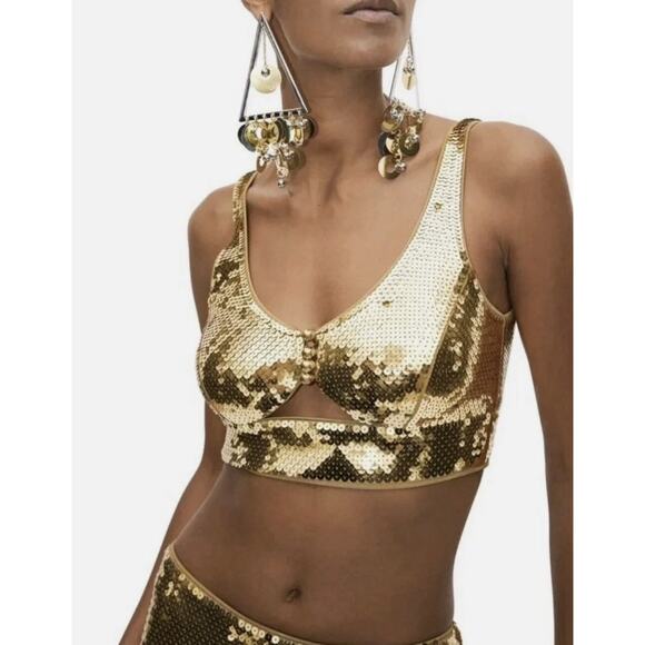 NWT H&M x Paco Rabanne - Cropped Pailettentop - XL - Gold Sequin - Picture 1 of 6